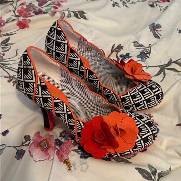 Ruby Shoo Geometric Black and Orange Heels - Picture 3 of 5
